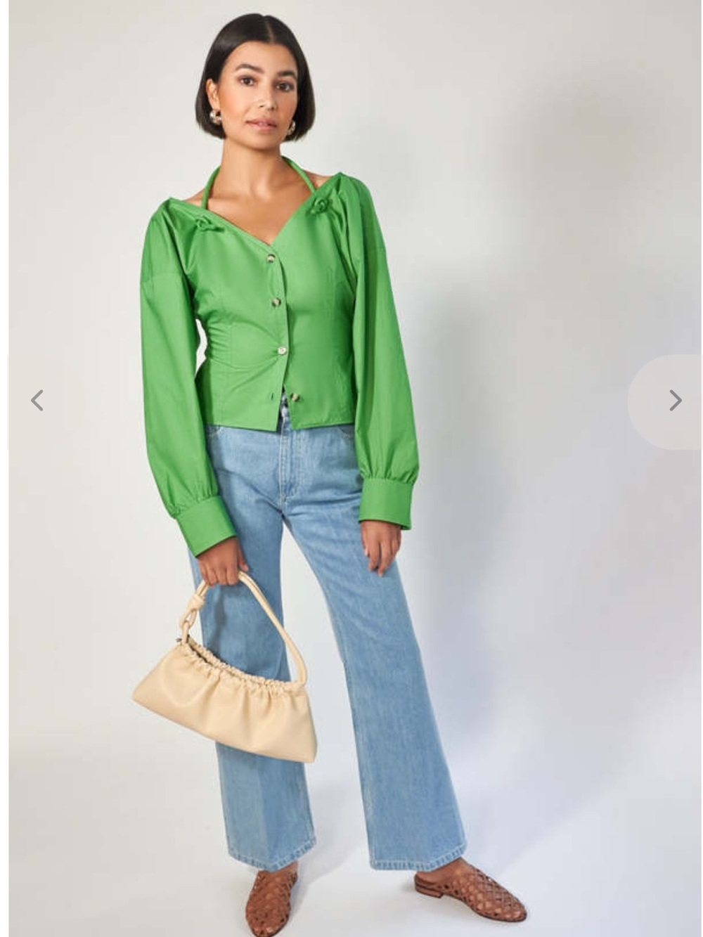 Nanushka Tami Green Fitted Poplin Shirt Halter Tie Top NWT XS